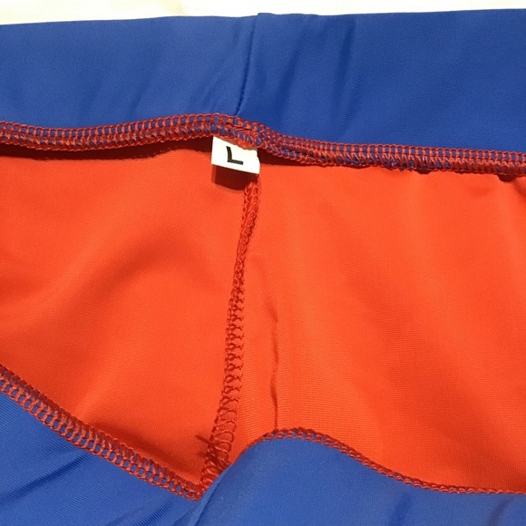 Women’s Red with Blue Gartered Waistband White Hem Straight Cut Skirt - Picture 4 of 4